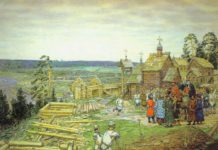 Карелия ищет миллиард. На древнерусские муляжи в Приладожье Репродукция картины Аполлинария Васнецова "Основание Кремля. Постройка новых стен Кремля Юрием Долгоруким в 1156 году" (1917)